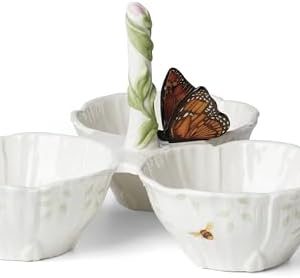 Lenox Butterfly Meadow Floral 3-Section Server for Entertaining - Elegant Design, Perfect for Parties & Gatherings - Hig