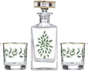 Lenox Holiday 5-Piece Decanter & Whiskey Glass Set | Elegant Christmas Dinnerware for Entertaining | Perfect for Holiday