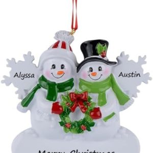 Personalized Snowman Family of 2 Christmas Ornament | Custom Resin Snowflake Decor for Grandparents & Grandkids | Unique